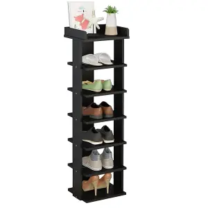 7 Tier Black Freestanding Shoe Rack Shoe Storage Organizer Stand Display Shelf for Hallway Entryway