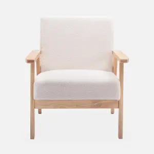 sweeek. Armchair and 2-seater sofa in hevea wood Isak boucle set Off-White Boucle 114x69.5x73 cm