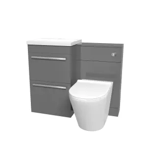 Nes Home 2 Drawers Grey Basin Vanity, WC Unit & Rimless Toilet