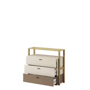 Lenny 06 Chest of Drawers in Oak Artisan & Beige - 980mm x 900mm x 400mm - Elegant Storage Solution with Open Compartment