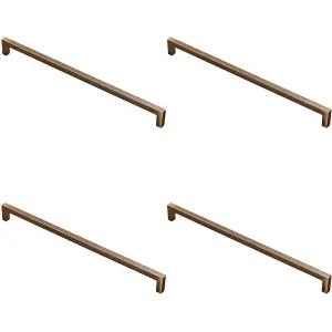 4 PACK - Square Block Pull Handle 330 x 10mm 320mm Fixing Centres Antique Brass