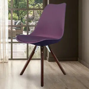 Soho  Aubergine Plastic Dining Chair with Pyramid Dark Wood Legs