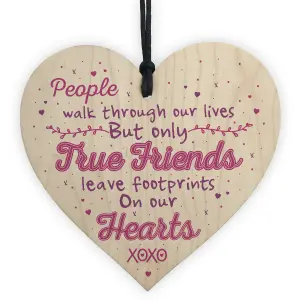 Red Ocean Handmade True Friends Friendship Best Friend Birthday Gift Plaque Wooden Heart Chic Sign Keepsake