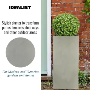 Set of 2 IDEALIST 80cm Tall Square Planter, Grey Reinforced Stone Garden Planters, Outdoor Large Plant Pots H80 L40 W40 cm, 132L