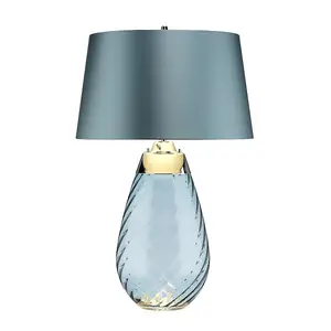 Table Lamp Duck Egg Blue Shade & Blue tinted Glass LED E27 60W d01880