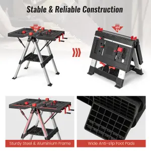 Costway Folding Portable Workbench 450kg With Sawhorse 150kg Worktable Adjustable Height