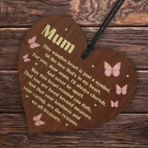 Red Ocean Hanging Wooden Heart Gift For Mum On Mothers Day Birthday Poem Gift From Daughter Son Beautiful Keepsake