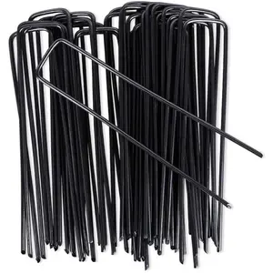 LIVIVO 50 Pack Garden Ground Securing Pegs - Heavy Duty Galvanised Steel U-Shaped Ground Stakes Metal Nail Pins for Tents & Turfs