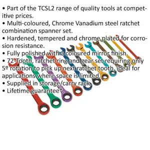 12-Piece Multi-Color Ratchet Spanner Set - Chrome Vanadium Steel