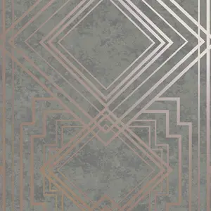 Holden Decor Delano Grey/Rose Gold Art Deco Blown Wallpaper