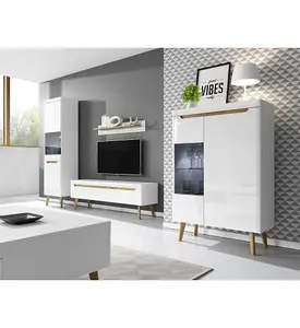 Elegant Nordi TV Cabinet H500mm W1070mm D400mm in White Gloss and Oak Riviera - Stylish Entertainment Storage