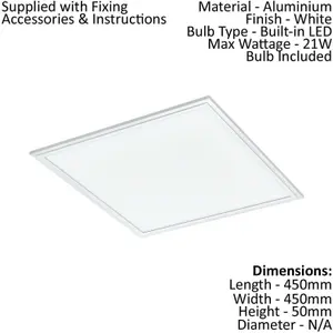 2 PACK Wall / Ceiling Light White 450mm Slim Square Panel 21W LED 4000K