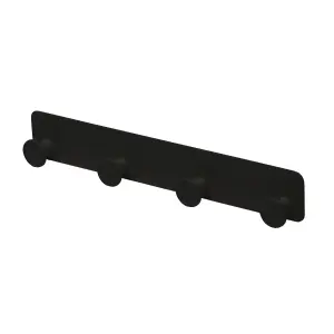 GoodHome Koros Matt Black Steel 4 Hook rail, (L)257mm (H)40mm