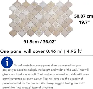 3D Wall Panels with Glitter Effect - Set of 6 sheets cover 29.96ft²(2.78m²) Oriental Arabesque Arabic Wall Panelling in Cream Gold