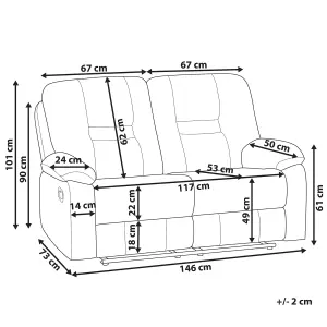 2 Seater Fabric Manual Recliner Sofa Grey BERGEN II