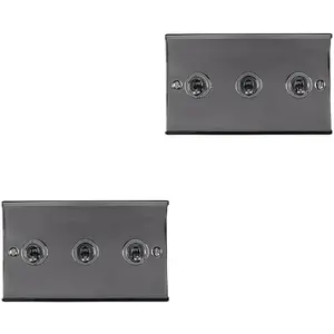 2 PACK 3 Gang Triple Retro Toggle Light Switch BLACK NICKEL 10A 2 Way Plate