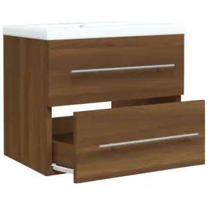 Berkfield Sink Cabinet with Built-in Basin Brown Oak Engineered Wood