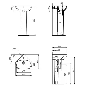 Ideal Standard i.life A Gloss White Rectangular Wall-mounted Corner cloakroom Basin (W)45cm