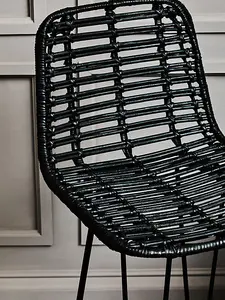 Interiors by Premier Black Natural Rattan Bar Chair, Contemporary Cane Dining Chair, Durable Rattan Bar Chair, Strong Bar Chair