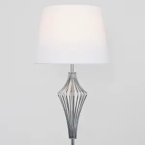 ValueLights Jaspa Modern Polished Chrome Metal Wire Geometric Diamond Design Floor Lamp with White Tapered Shade