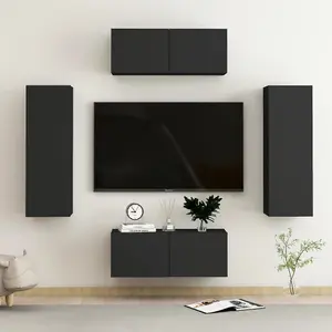 Berkfield 4 Piece TV Cabinet Set Black Engineered Wood