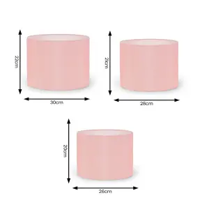 ValueLights Torbery Set of 3 - Small Medium Large Easy Fit Ceiling Light Shades Fabric Drum Lampshades - Blush Pink