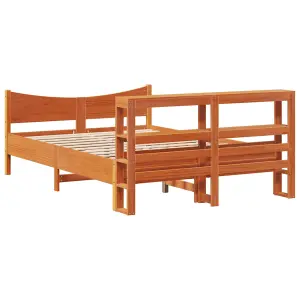 Berkfield Bed Frame with Headboard Wax Brown 140x200 cm Solid Wood Pine