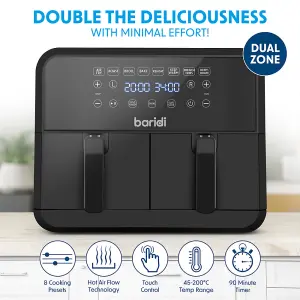 8L Dual Zone Air Fryer Oven - Versatile 8-in-1 Cooker with Two 4L Baskets for Healthy Cooking