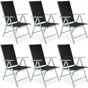 Garden Chairs Set of 6 - foldable, aluminium, 7-position adjustable backrest - silver