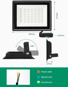 Aigostar 50W Led Floodlight 4300LM Security Lights Outdoor, 6500K Cold White