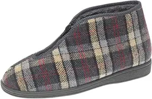 Sleepers Mens Jed II Thermal Zip Bootee Slippers With Warm Fleecy Lining And Outdoor Sole Grey (Narrow Fit)