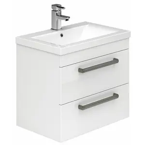 515mm Single Bathroom Vanity with Semi-Recessed Ceramic Basin Gloss White