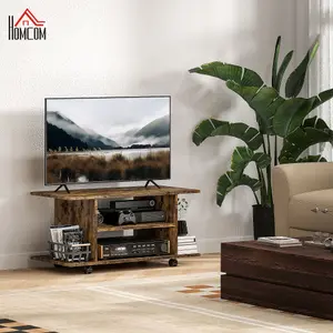 HOMCOM Modern TV Cabinet Stand Storage Shelves Table Mobile Rustic Brown