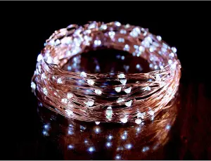 Copper Wire String Lights with 100 Cool White LEDs - Indoor or Outdoor Decoration with 9 Light Settings - 10m Cable