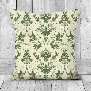 Faux Suede Cushion Green Damask Effect Print 30cm x 30cm