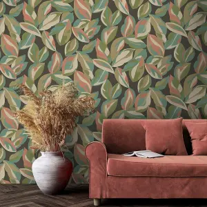 Holden Botanical Abstract Leaf Large Foliage Leaves Charcoal Wallpaper