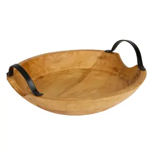 Circular Wood Tray with Handles Kitchen Platter Serving Plate