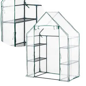 3 Tier Walk-In Greenhouse with 6 Shelves, Waterproof WhitePE Mesh Cover, Roll up Zipper Door and Sturdy Steel Frame  193Lx143Wx73H