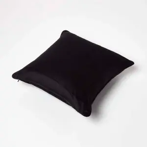 Homescapes Black Filled Velvet Cushion with Piped Edge 46 x 46 cm