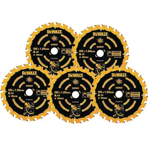 5 x Dewalt DT10300 Circular Saw Blades 165 x 20 x 24T Extreme Framing DWE550