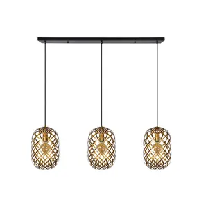 Lucide Wolfram Modern Bar Pendant Light - 3xE27 - Matt Gold, Brass