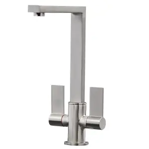 Liquida W17BN Twin Lever 360 Degree Swivel Spout Brushed Nickel Kitchen Tap