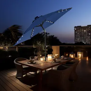 SunDaze 2.5M Blue Garden Parasol with Solar LED Lights and Crank Tilt Mechanism Outdoor Patio Umbrella