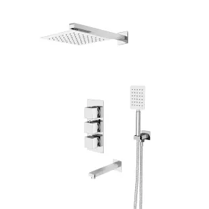 Nes Home Square 3 Way Concealed Shower Mixer Valve, Spout, Shower Head, Arm, Handheld set