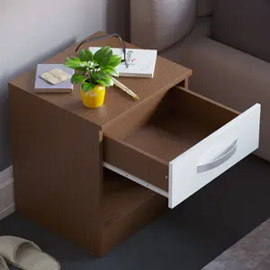 Arkadij High Gloss 1 Drawer Manufactured Wood Bedside Table, Modern Bedroom Cabinet White/Walnut