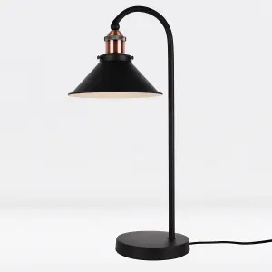 First Choice Lighting Set Of 2 Matt Black With Brushed Copper Table Lamps