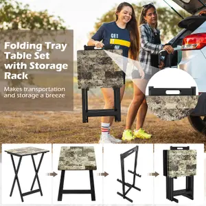 COSTWAY 4 Pieces Foldable Garden Side Table Portable Serving Camping Table Set 48 x 40 x 67cm