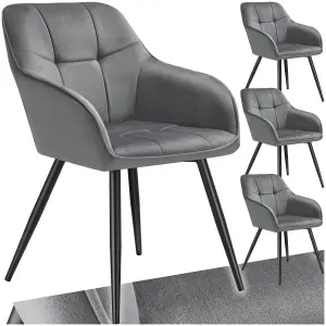 Dining Chair Marilyn - velvet look, quilted pattern - grey/black