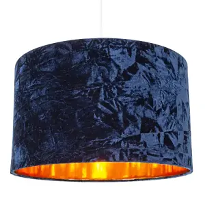 Modern Navy Blue Crushed Velvet 20 Floor/Pendant Lampshade with Copper Inner