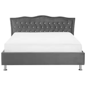 Velvet EU King Size Ottoman Bed Dark Grey METZ